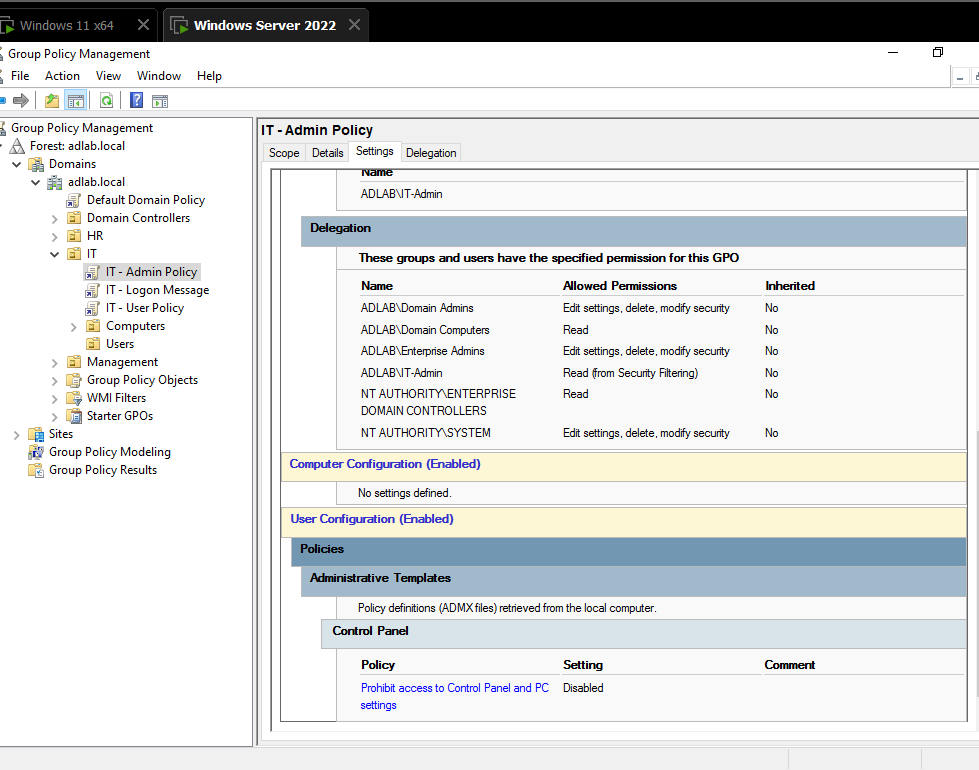 Windows Server AD DS & Group Policy Lab